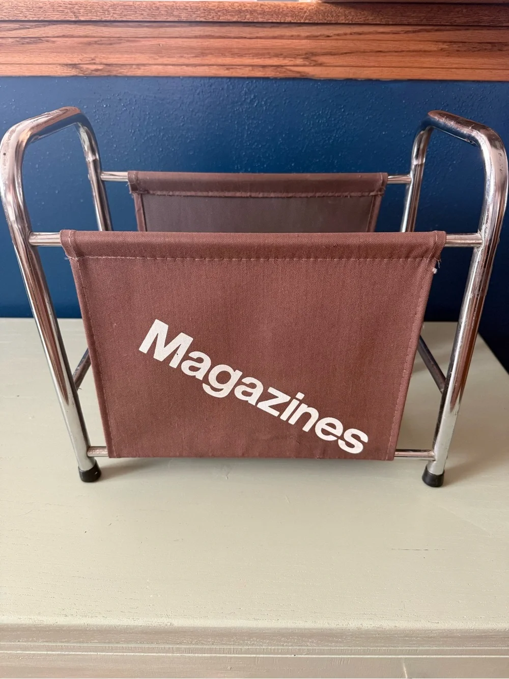 Vintage Retro MCM Magazine Rack Brown Cloth Canvas 1970s Mid Century Modern